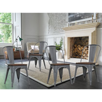 Distressed metal chairs set best sale of 4